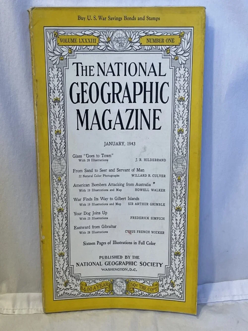 1943 JAN National Geographic Magazine Vol 83 No 1 WWII Dogs Glass Gilbert Island